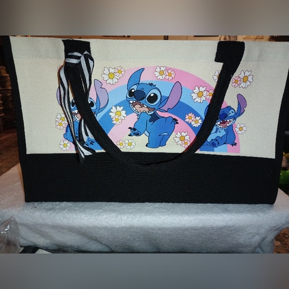 Handbags - Stitch Canvas Tote Bag with Black Handles Nwot (Cream Off-white Color)